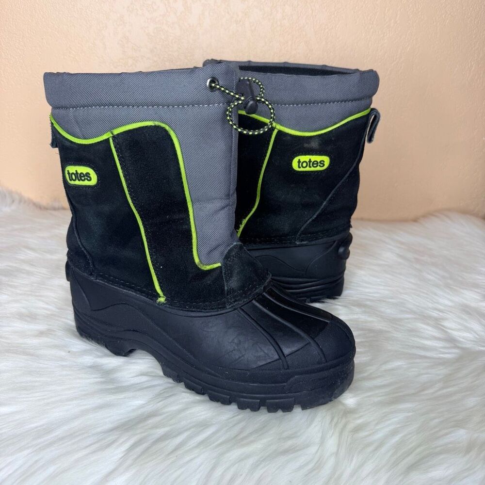 TOTES Big Kids Black Leather Duck Winter Snow Boots Size 6